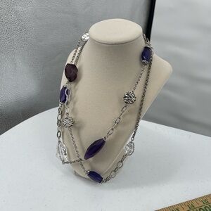 Chico's NWT Julia silver toned purple bead cage ball long necklace